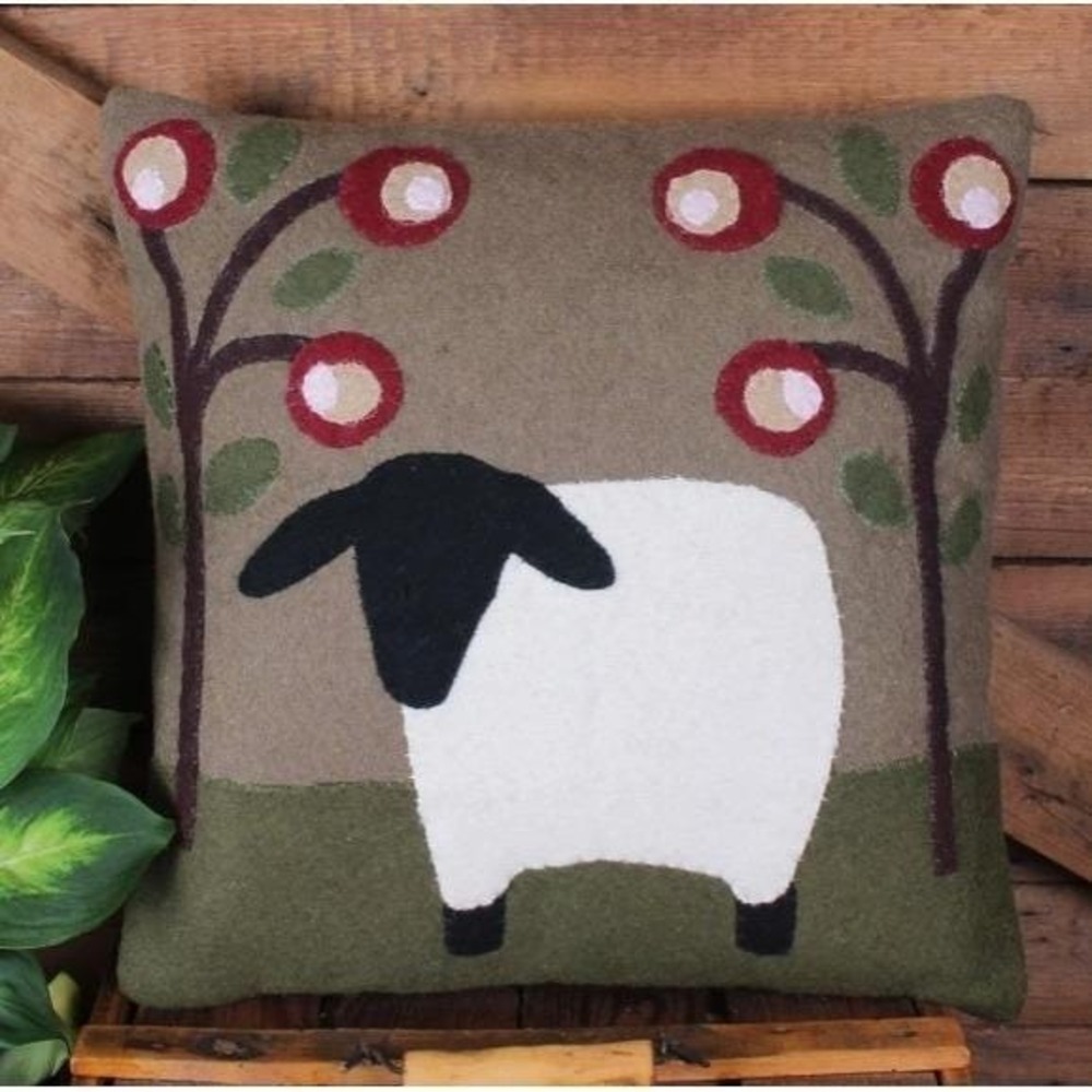 Primitive Sheep in the Grove Pillow Wool‎ Felt 14" Square Raghu NEW